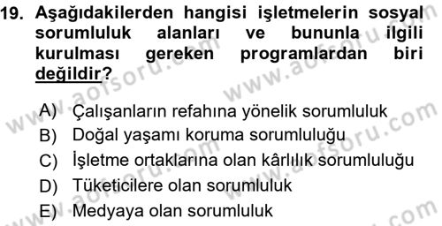 İşletme İlkeleri Dersi 2015 - 2016 Yılı (Vize) Ara Sınav Soruları 19. Soru