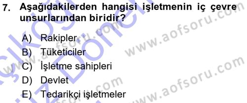 İşletme İlkeleri Dersi 2015 - 2016 Yılı (Vize) Ara Sınav Soruları 7. Soru