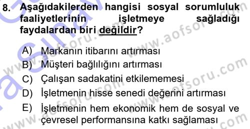 İşletme İlkeleri Dersi 2015 - 2016 Yılı (Vize) Ara Sınav Soruları 8. Soru