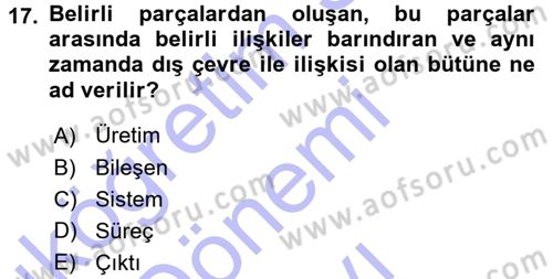 İşletme İlkeleri Dersi 2015 - 2016 Yılı (Final) Dönem Sonu Sınavı 17. Soru