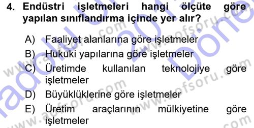 İşletme İlkeleri Dersi 2015 - 2016 Yılı (Final) Dönem Sonu Sınavı 4. Soru