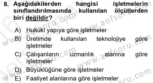 İşletme İlkeleri Dersi 2015 - 2016 Yılı Tek Ders Sınavı 8. Soru