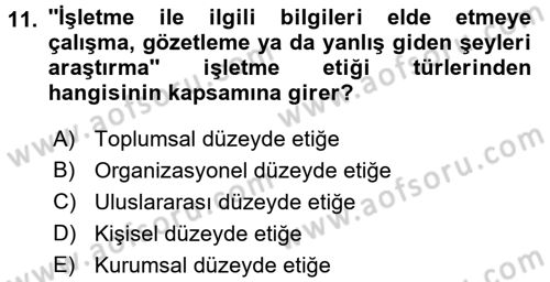 İşletme İlkeleri Dersi 2016 - 2017 Yılı 3 Ders Sınav Soruları 11. Soru