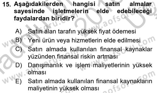 İşletme İlkeleri Dersi 2016 - 2017 Yılı 3 Ders Sınav Soruları 15. Soru