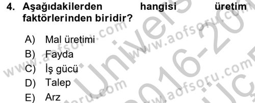 İşletme İlkeleri Dersi 2016 - 2017 Yılı 3 Ders Sınav Soruları 4. Soru