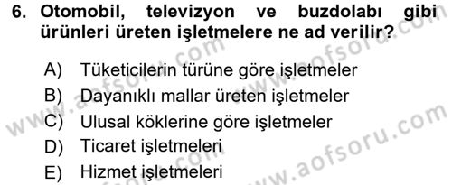 İşletme İlkeleri Dersi 2016 - 2017 Yılı 3 Ders Sınav Soruları 6. Soru