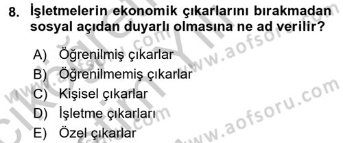 İşletme İlkeleri Dersi 2016 - 2017 Yılı 3 Ders Sınav Soruları 8. Soru
