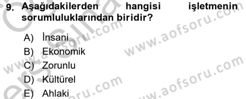 İşletme İlkeleri Dersi 2016 - 2017 Yılı 3 Ders Sınav Soruları 9. Soru