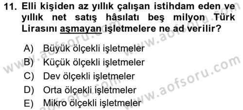 İşletme İlkeleri Dersi 2016 - 2017 Yılı (Vize) Ara Sınavı 11. Soru