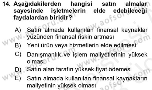 İşletme İlkeleri Dersi 2017 - 2018 Yılı 3 Ders Sınav Soruları 14. Soru