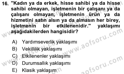 İşletme İlkeleri Dersi 2017 - 2018 Yılı 3 Ders Sınav Soruları 16. Soru