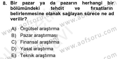 İşletme İlkeleri Dersi 2017 - 2018 Yılı 3 Ders Sınav Soruları 8. Soru