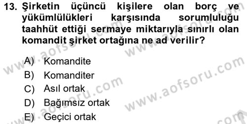 İşletme İlkeleri Dersi 2017 - 2018 Yılı (Vize) Ara Sınav Soruları 13. Soru