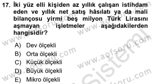 İşletme İlkeleri Dersi 2017 - 2018 Yılı (Vize) Ara Sınav Soruları 17. Soru