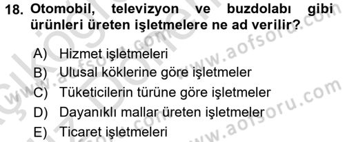 İşletme İlkeleri Dersi 2017 - 2018 Yılı (Vize) Ara Sınav Soruları 18. Soru