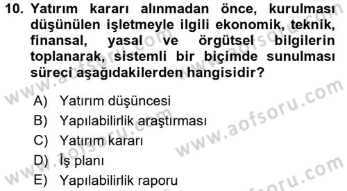 İşletme İlkeleri Dersi 2017 - 2018 Yılı (Final) Dönem Sonu Sınav Soruları 10. Soru