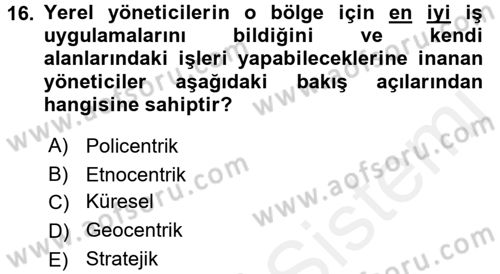 İşletme İlkeleri Dersi 2017 - 2018 Yılı (Final) Dönem Sonu Sınav Soruları 16. Soru