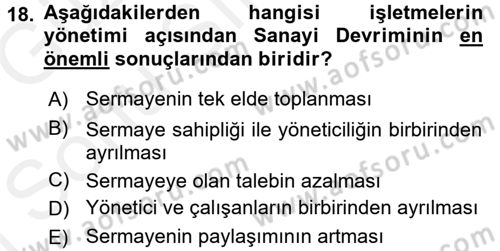 İşletme İlkeleri Dersi 2017 - 2018 Yılı (Final) Dönem Sonu Sınav Soruları 18. Soru