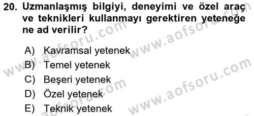 İşletme İlkeleri Dersi 2017 - 2018 Yılı (Final) Dönem Sonu Sınav Soruları 20. Soru