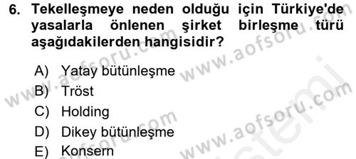 İşletme İlkeleri Dersi 2017 - 2018 Yılı (Final) Dönem Sonu Sınav Soruları 6. Soru