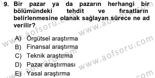 İşletme İlkeleri Dersi 2017 - 2018 Yılı (Final) Dönem Sonu Sınav Soruları 9. Soru