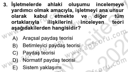 İşletme İlkeleri Dersi 2018 - 2019 Yılı (Final) Dönem Sonu Sınav Soruları 3. Soru