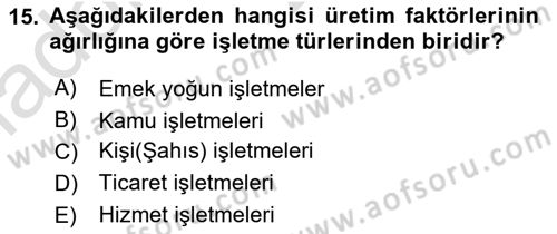 İşletme İlkeleri Dersi 2019 - 2020 Yılı (Vize) Ara Sınav Soruları 15. Soru