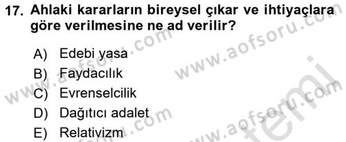 İşletme İlkeleri Dersi 2019 - 2020 Yılı (Vize) Ara Sınav Soruları 17. Soru