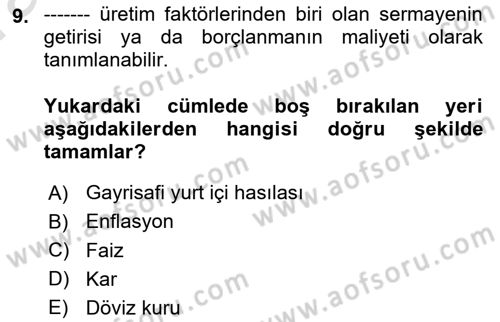 İşletme İlkeleri Dersi 2019 - 2020 Yılı (Vize) Ara Sınav Soruları 9. Soru