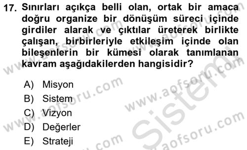 İşletme İlkeleri Dersi 2019 - 2020 Yılı (Final) Dönem Sonu Sınav Soruları 17. Soru