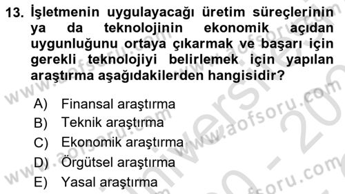 İşletme İlkeleri Dersi 2020 - 2021 Yılı Yaz Okulu Sınav Soruları 13. Soru