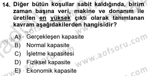 İşletme İlkeleri Dersi 2020 - 2021 Yılı Yaz Okulu Sınav Soruları 14. Soru