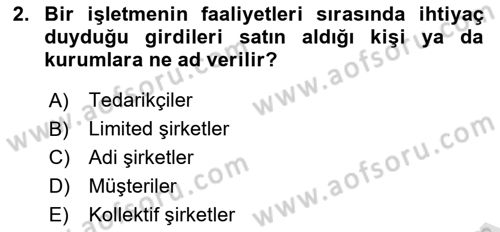 İşletme İlkeleri Dersi 2020 - 2021 Yılı Yaz Okulu Sınav Soruları 2. Soru