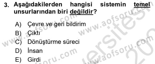 İşletme İlkeleri Dersi 2020 - 2021 Yılı Yaz Okulu Sınavı 3. Soru