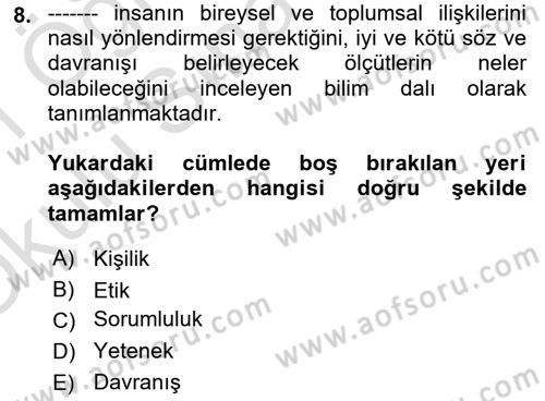 İşletme İlkeleri Dersi 2020 - 2021 Yılı Yaz Okulu Sınav Soruları 8. Soru