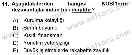 İşletme İlkeleri Dersi 2021 - 2022 Yılı (Vize) Ara Sınav Soruları 11. Soru