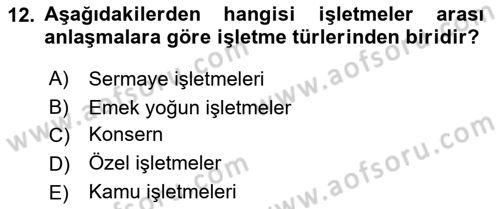 İşletme İlkeleri Dersi 2021 - 2022 Yılı (Vize) Ara Sınav Soruları 12. Soru
