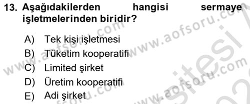 İşletme İlkeleri Dersi 2021 - 2022 Yılı (Vize) Ara Sınav Soruları 13. Soru