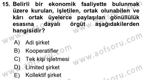İşletme İlkeleri Dersi 2021 - 2022 Yılı (Vize) Ara Sınav Soruları 15. Soru