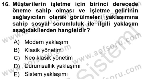 İşletme İlkeleri Dersi 2021 - 2022 Yılı (Vize) Ara Sınav Soruları 16. Soru