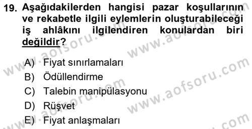 İşletme İlkeleri Dersi 2021 - 2022 Yılı (Vize) Ara Sınav Soruları 19. Soru