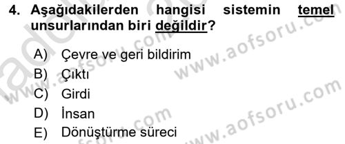 İşletme İlkeleri Dersi 2021 - 2022 Yılı (Vize) Ara Sınav Soruları 4. Soru