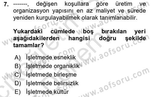 İşletme İlkeleri Dersi 2021 - 2022 Yılı (Vize) Ara Sınav Soruları 7. Soru