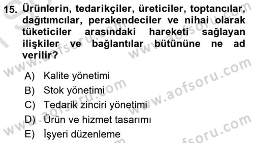 İşletme İlkeleri Dersi 2021 - 2022 Yılı (Final) Dönem Sonu Sınav Soruları 15. Soru