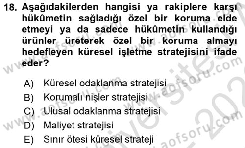 İşletme İlkeleri Dersi 2021 - 2022 Yılı (Final) Dönem Sonu Sınav Soruları 18. Soru