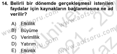 İşletme İlkeleri Dersi 2021 - 2022 Yılı Yaz Okulu Sınavı 14. Soru