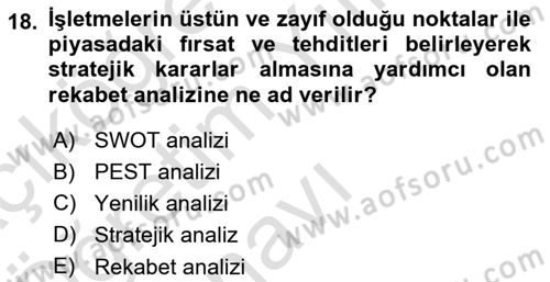 İşletme İlkeleri Dersi 2021 - 2022 Yılı Yaz Okulu Sınav Soruları 18. Soru