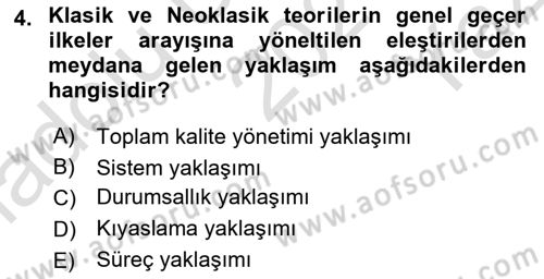 İşletme İlkeleri Dersi 2021 - 2022 Yılı Yaz Okulu Sınavı 4. Soru