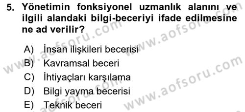 İşletme İlkeleri Dersi 2021 - 2022 Yılı Yaz Okulu Sınavı 5. Soru