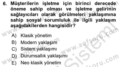 İşletme İlkeleri Dersi 2021 - 2022 Yılı Yaz Okulu Sınavı 6. Soru